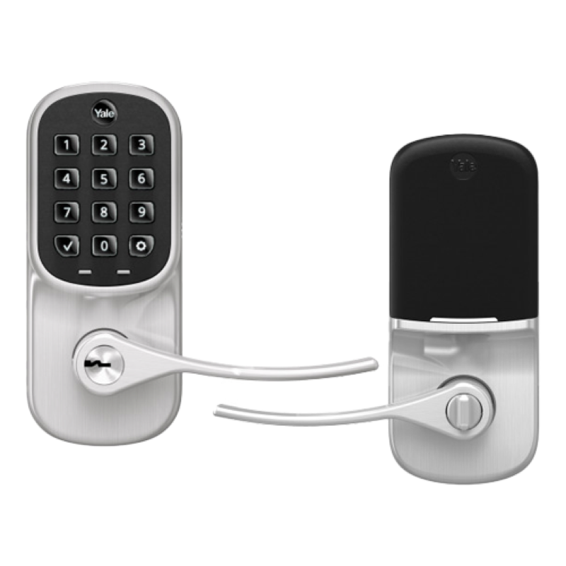 Yale Pushbutton Connected by August Lever - Satin Nickel