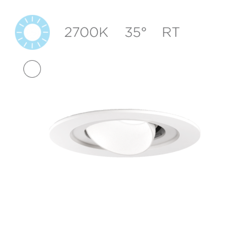 Micro R a F, 9W LED, 2700K 90+, 35º, Dif, Wh, Wh, Ret, Phase, 1%, NO Enc
