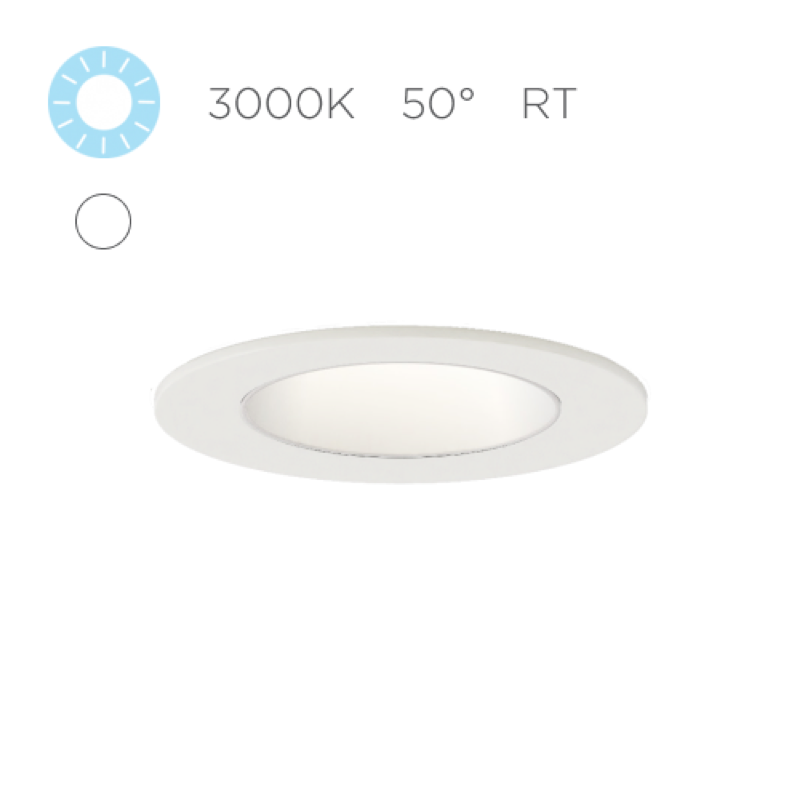 Micro R D F, 9W LED, 3000K 90+, 50º, Dif, Wh, Wh, Ret, Phase, 1%, NO Enc