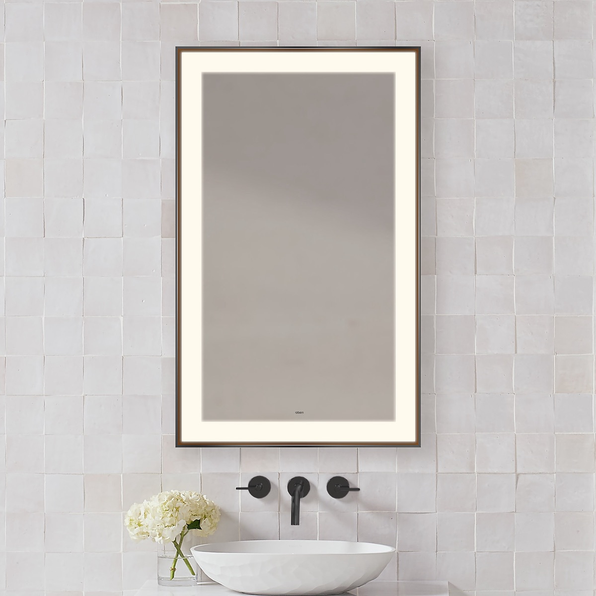 Framed Lighted Mirror, Slim Museum Frame, Title 24