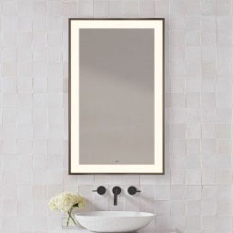 Framed Lighted Mirror, Slim Museum Frame, Title 24